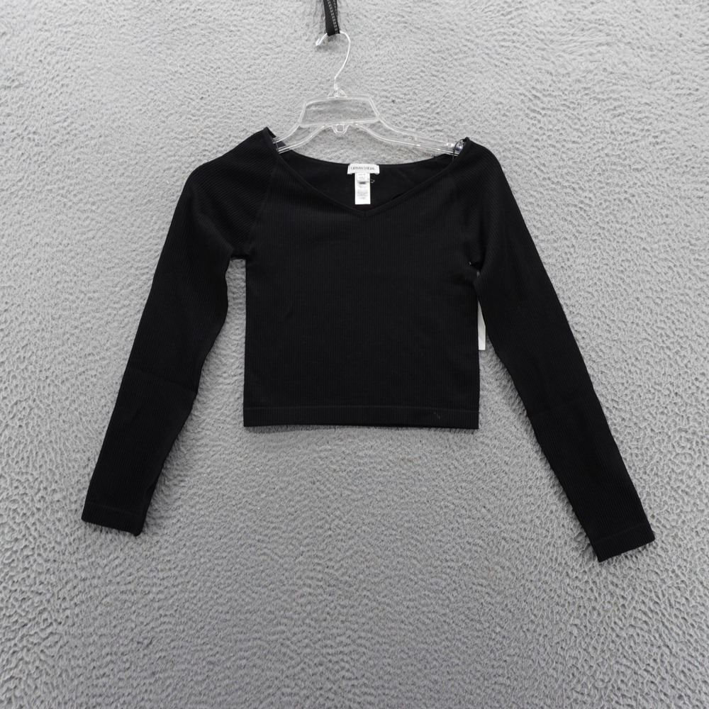Urban Social Womens Ribbed V-Neck Long Sleeve Crop Top Black XS/S NEW